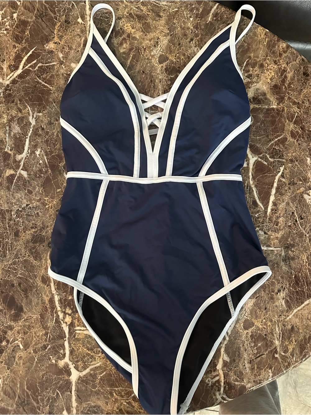 Cupshe Slim & Sculpt Navy One-Piece Swimsuit | NWT | Size Small - Picture 2 of 6
